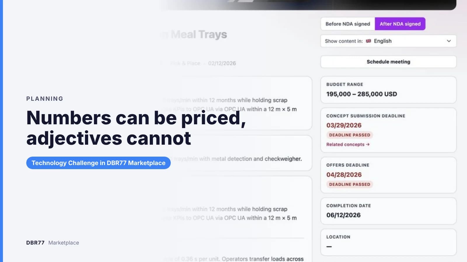 Numbers can be priced, adjectives cannot. Technology Challenge in DBR77 Marketplace